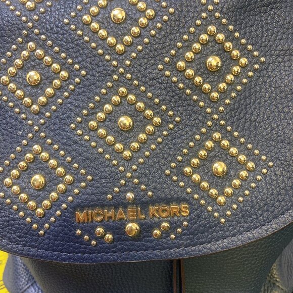 Michael Kors Navy Blue Pebbled Leather Studded Backpack Purse - Picture 3 of 9